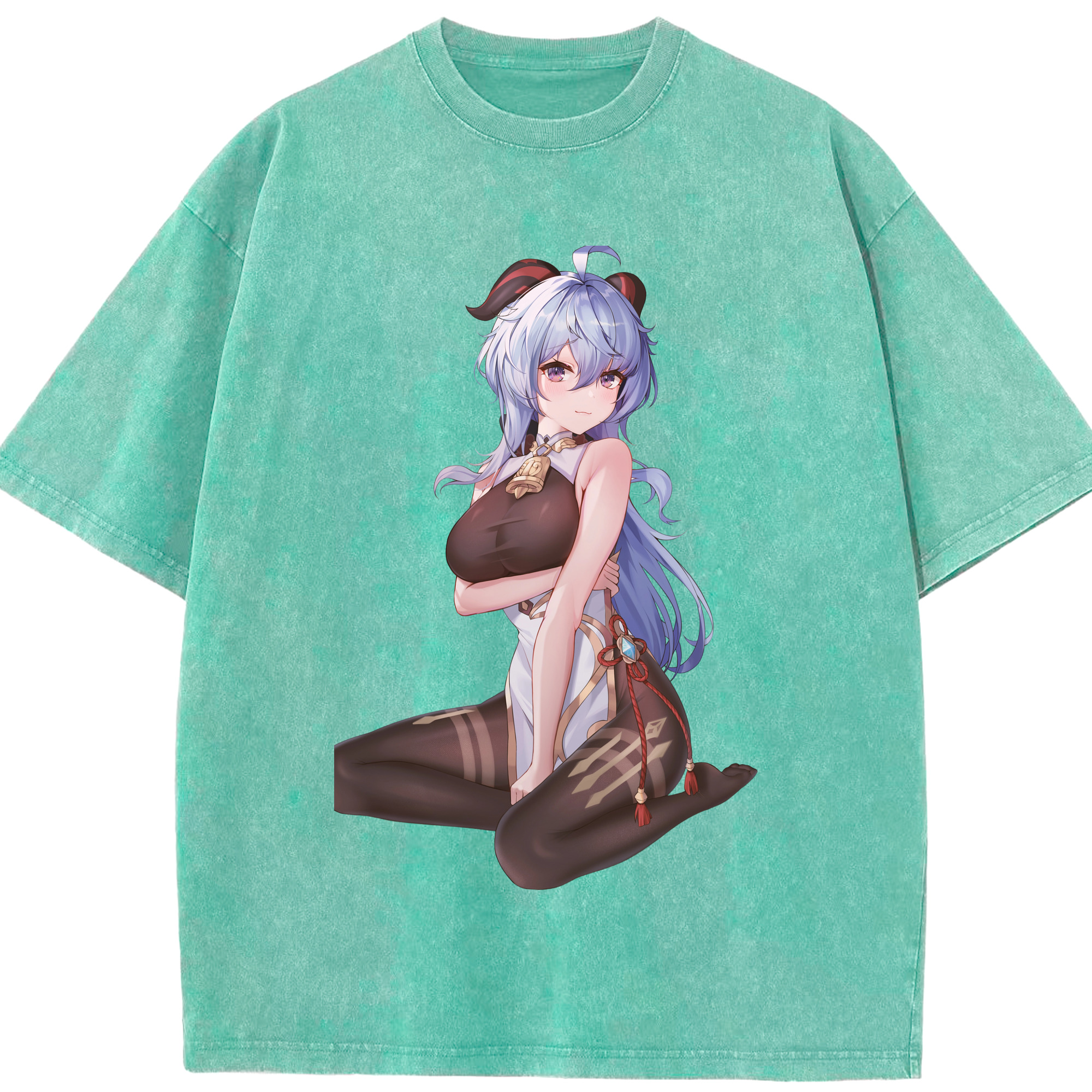 げんし神 甘雨 かんう genshin Ganyu 綿100% ヴィンテージ風 半袖Tシャツ（フロントプリント）